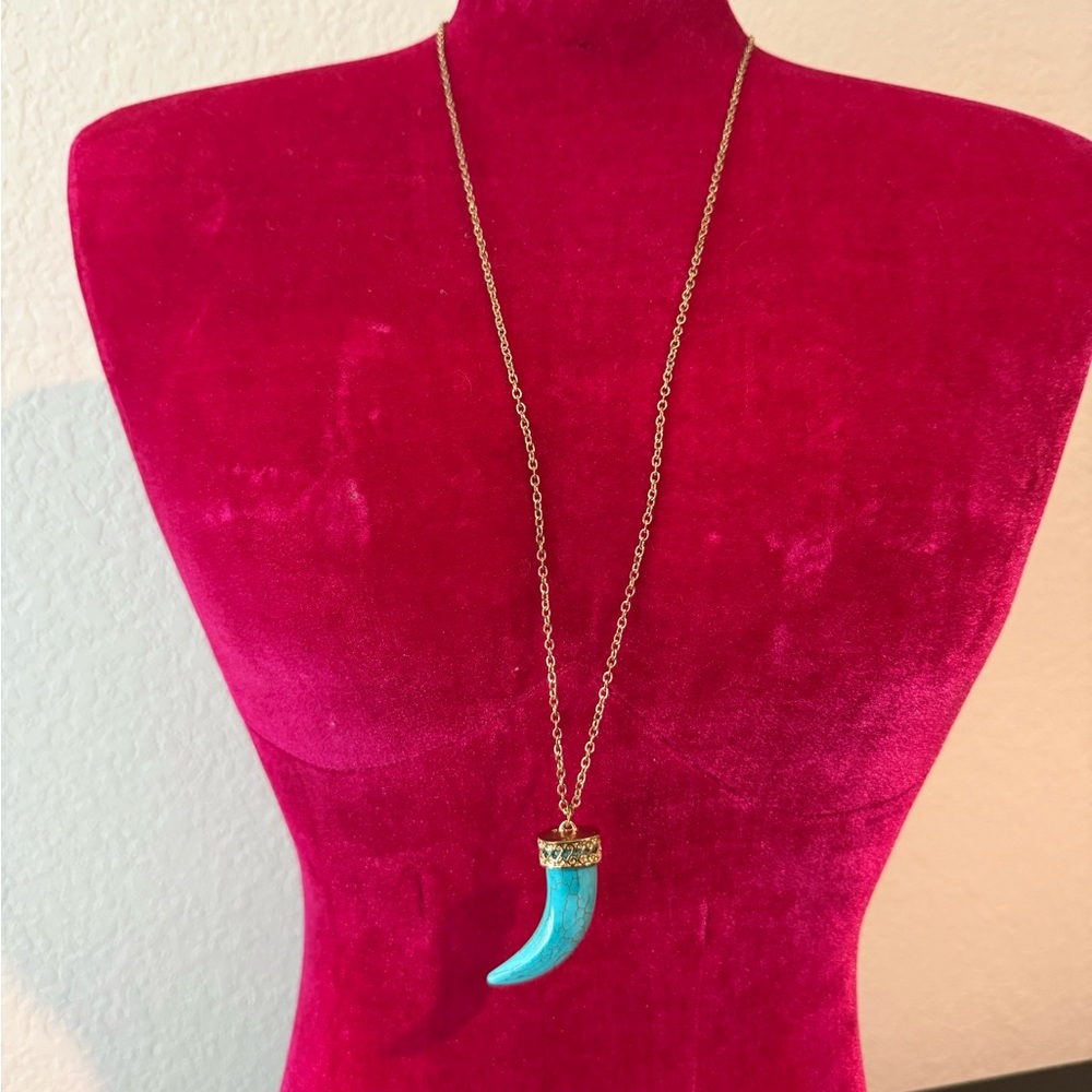 Gold Necklace with Turquoise horn charm